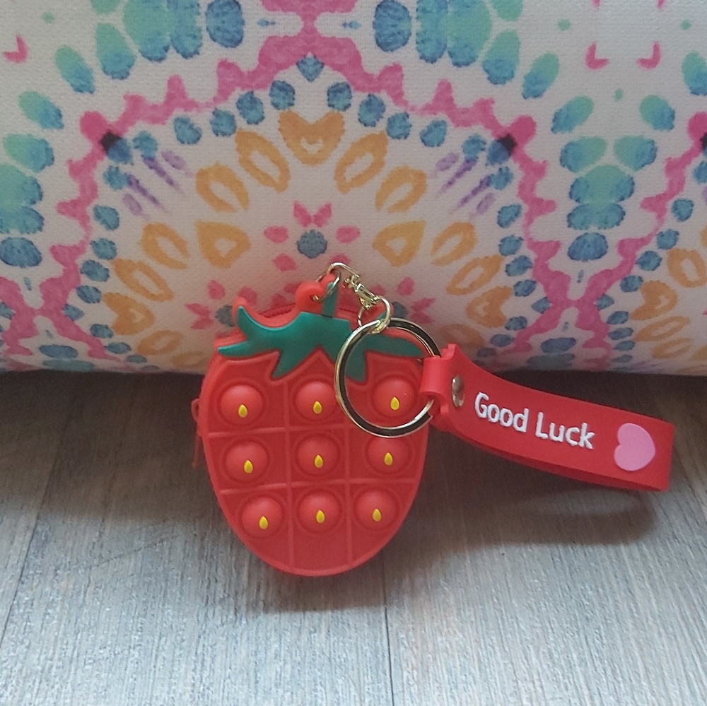 Strawberry Pop It Coin Purse Small Pouch Keychain Brand New GoodLuck Red…
